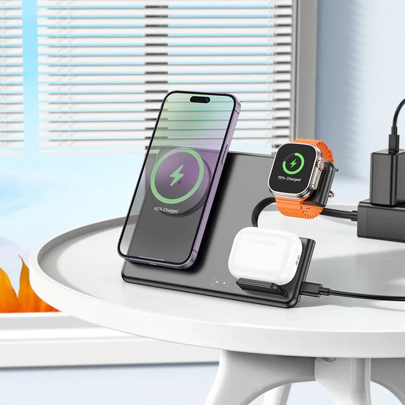 Hoco 3 in 1 15W Magsafe Magnetic Dock Wireless Charger Folding Stand CQ1 Hoco 3 in 1 15W Magsafe Magnetic Dock Wireless Charger Folding Stand CQ1